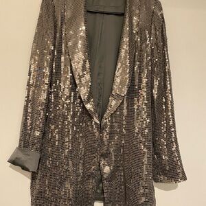 Alice + Olivia Silver Sequin Blazer